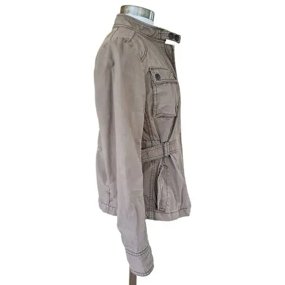 LOFT Utility Jacket Blazer Size 6 Vintage Brown Casual Military Moto - Picture 4 of 9